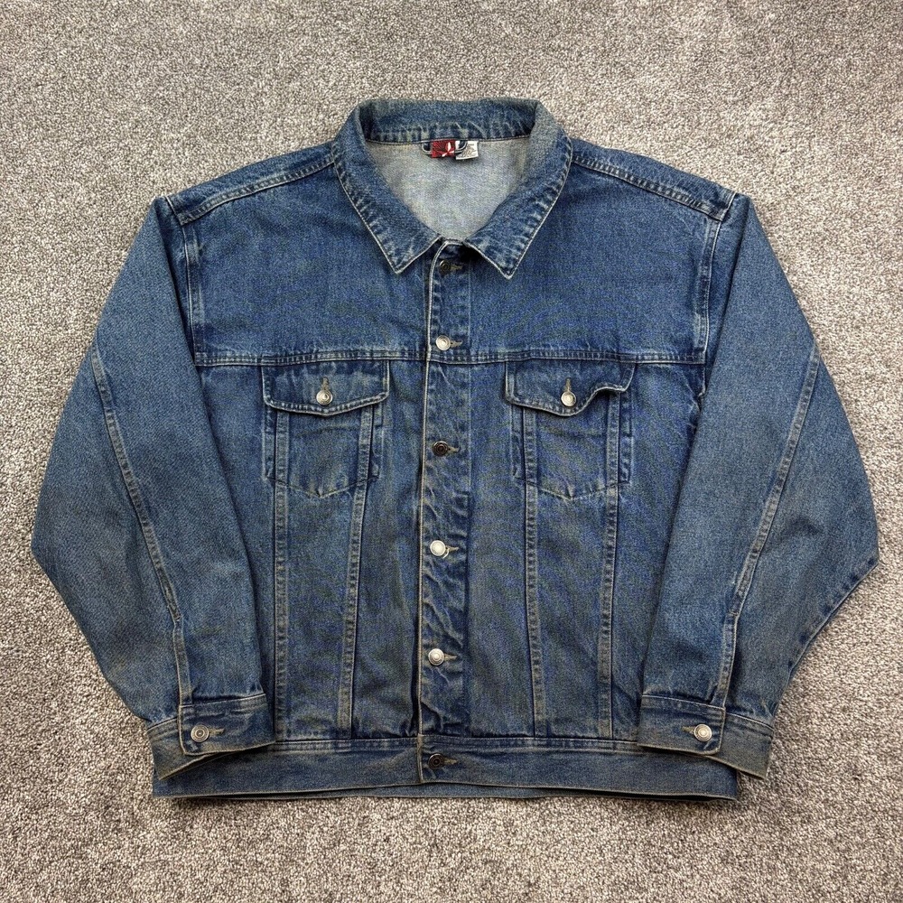 Vintage Marlboro Star‎ Denim Jacket Mens XL Blue Medium Wash Trucker Button